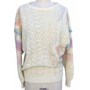 90s Pastel and Cream Sweater With Pearl Rosettes